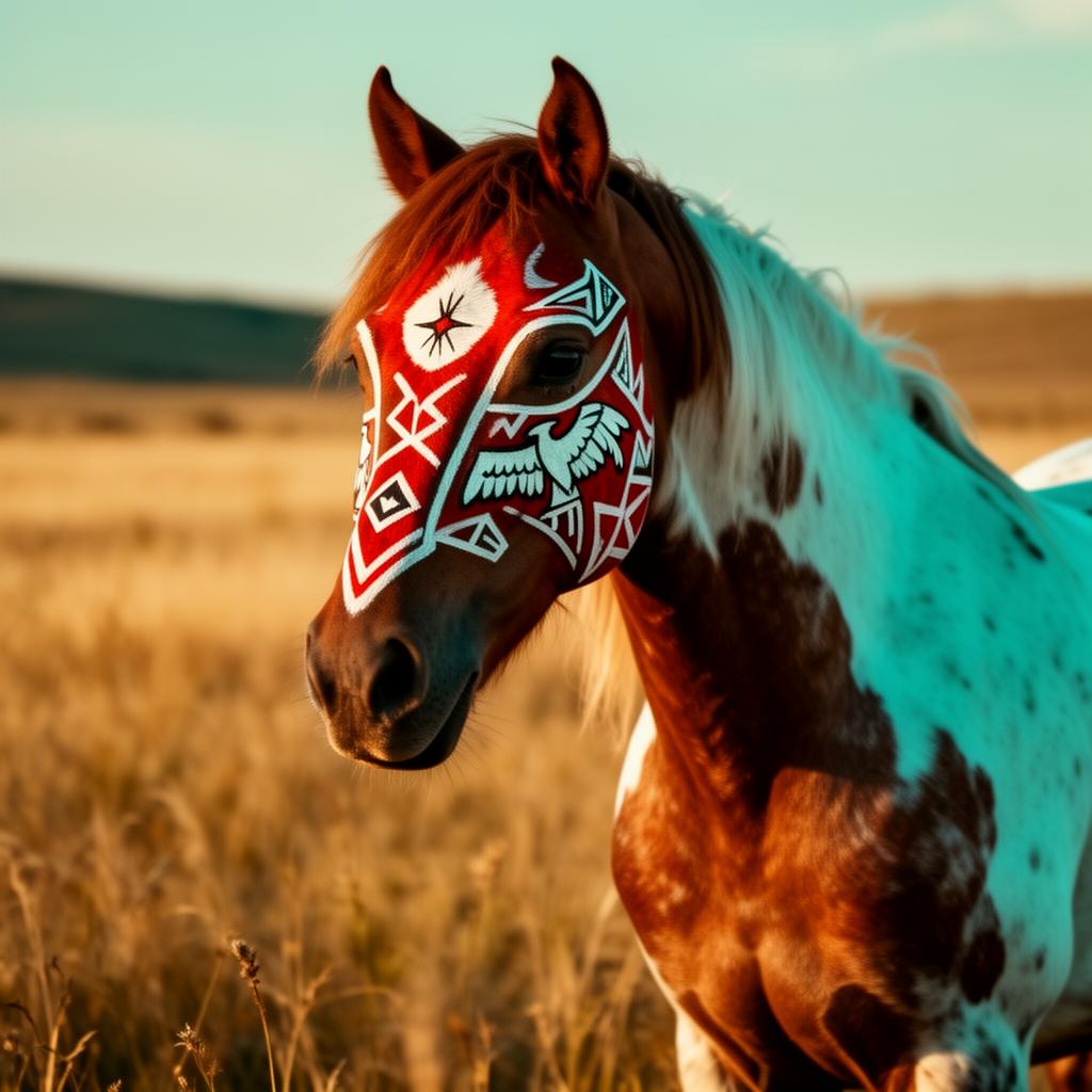 Horse with traditional Native American war paint markings